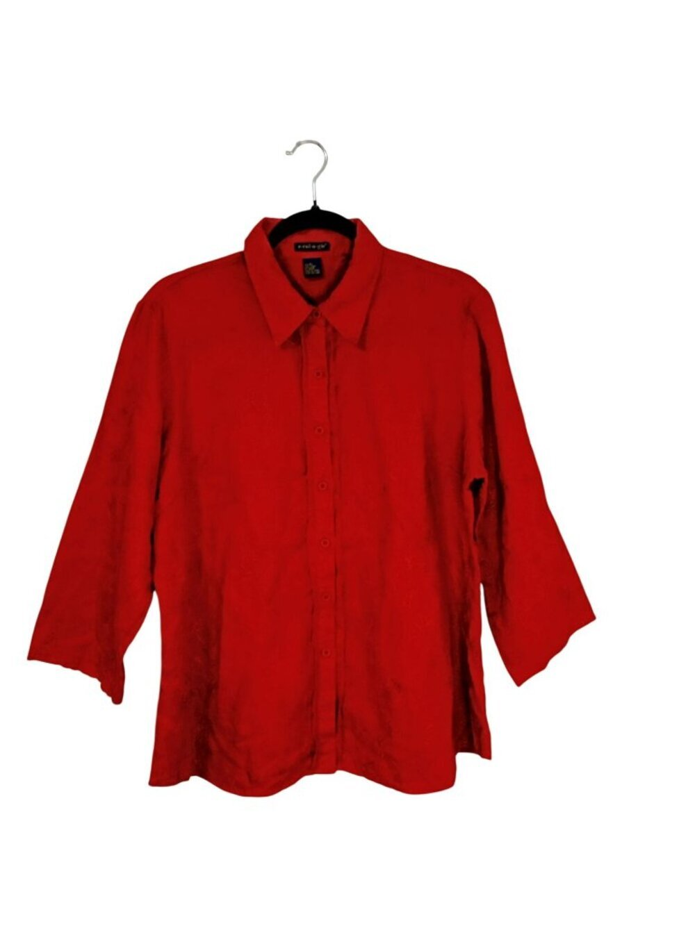 Ecol·o·gie Womens Red 100% Linen Button-Up Shirt With Floral Embroidery Size XL